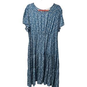 Nemidor Womens 18 Blue Floral Maxi Dress Pockets Boho Feminine‎ Bright Flowy